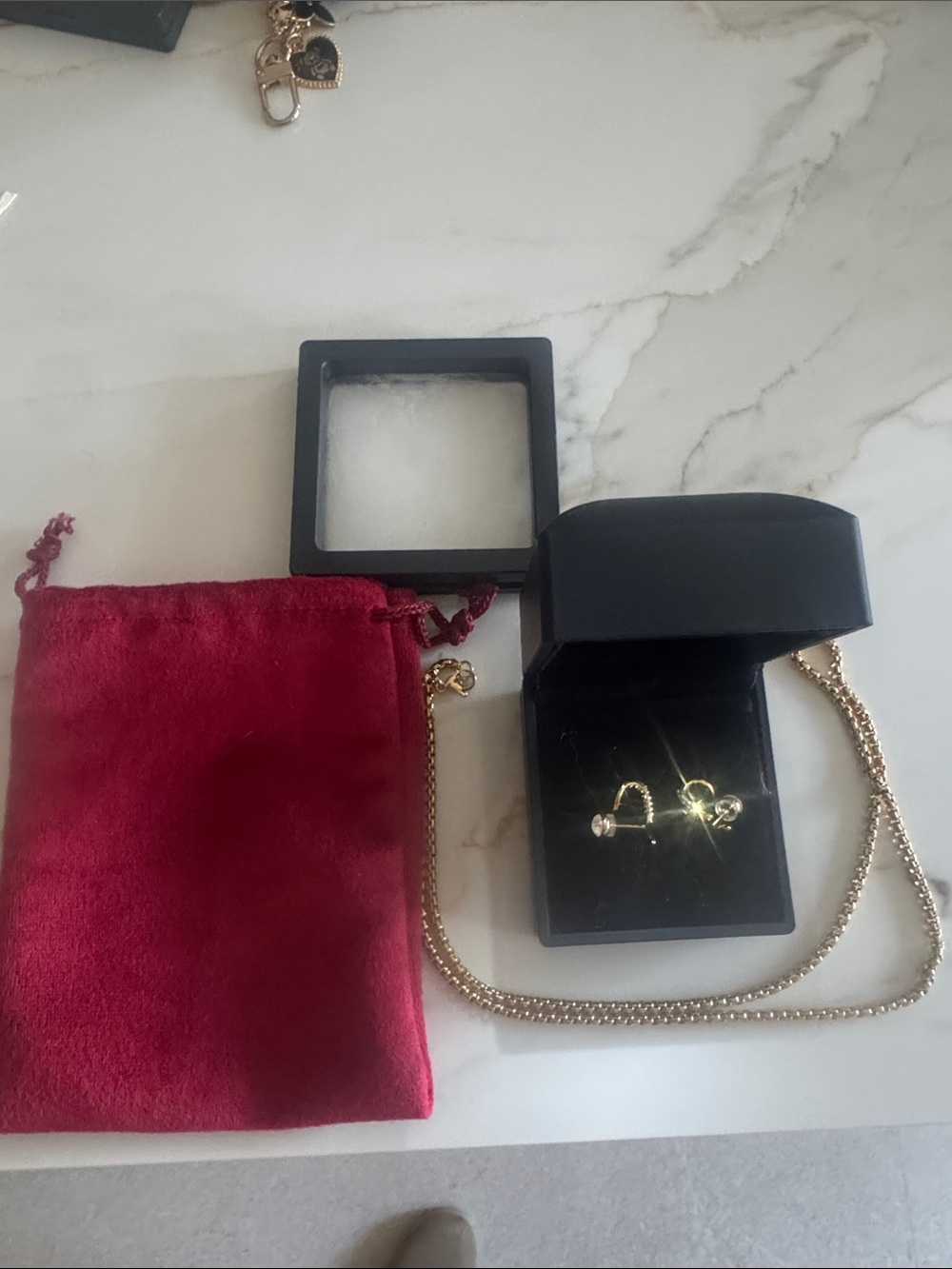Gold Heart Pendant Necklace with Matching Earrings - Pink Gift Pouch